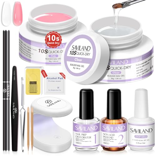 SAVILAND Quick-Dry Builder Gel Kit for Nails with UV Light & Tools
