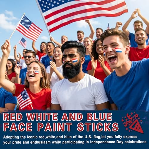 Red White Blue Face Paint Sticks - Waterproof 4th of July Makeup