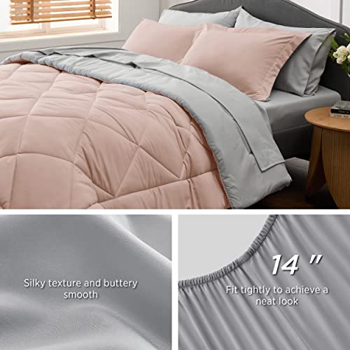 Bedsure Blush Pink Twin Comforter Set - 5 Pieces Reversible Twin Bed in a Bag, Extra Long Twin Bed Set with Comforters, Sheets, Pillowcase & Sham, Twin Bedding Sets for College