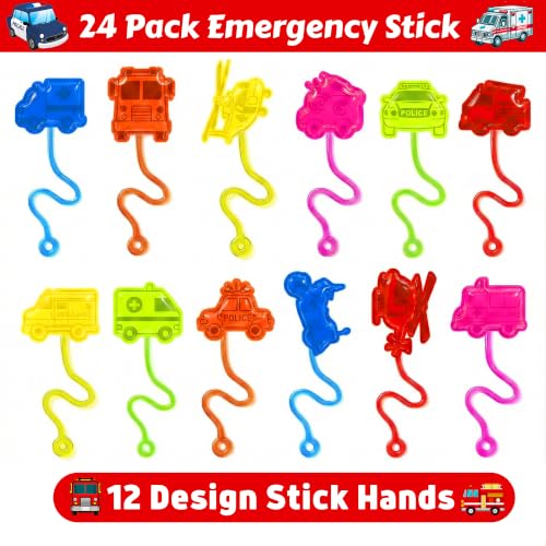 48-Piece Emergency Vehicle Party Favors Set with Stick Hands & Tattoos