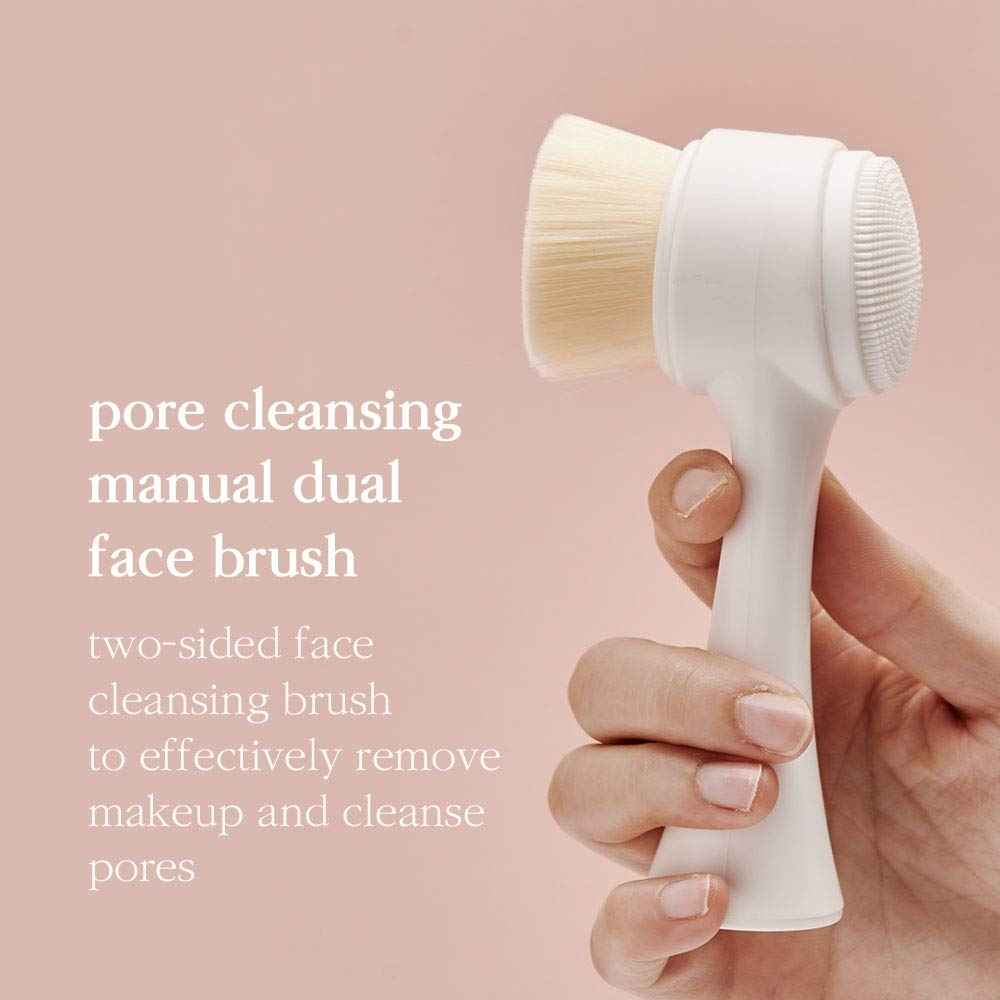 NOONI Facial Cleansing Tool - Marshmallow Whip Maker + Pore Cleansing Tool - Manual Dual Brush | Facial Massager and Exfoliator, Soft Bristle & Silicone Brush, 1 Count Bundle