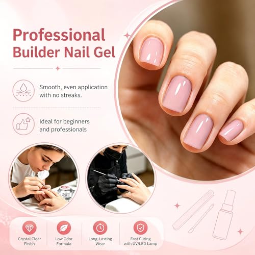 Nude Pink Hard Builder Gel Kit for Nail Extensions with Brush & Forms