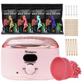 Brazilian Waxing Kit - Bikini & Full Body Hair Removal with Digital Warmer, 4 Scented Wax Beads & 27 Silicone Tools - Home Waxing for Women & Men, Face & Body Care (Pink)