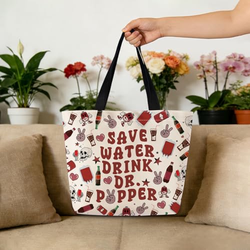 Cute Aesthetic Dr. Pepper Tote Bag with Zipper Pocket - Lightweight & Washable