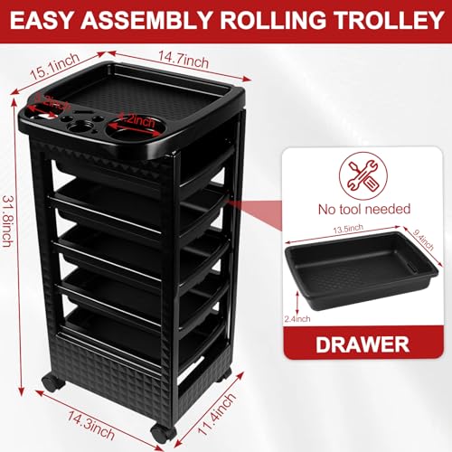 Salon Trolley Cart with 5 Drawers & 360° Wheels