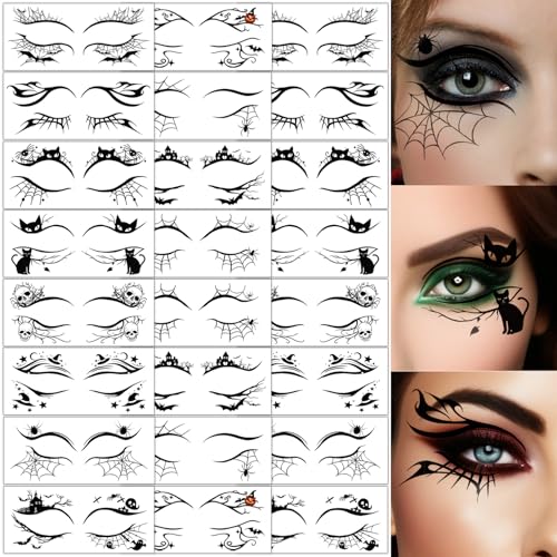 24pcs Halloween Temporary Tattoo Stickers with Lash Designs