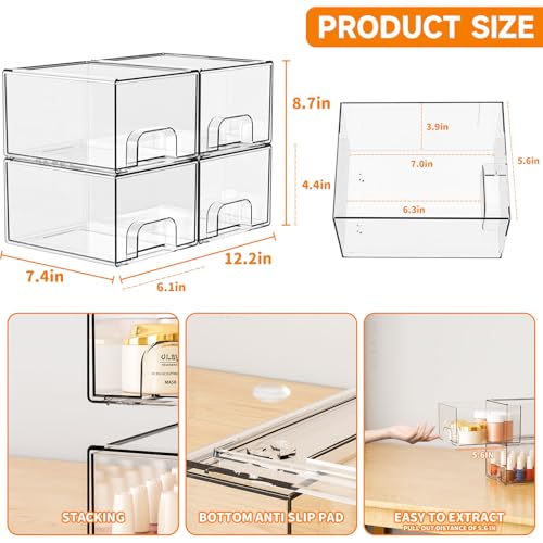 Yieach 4-Pack Clear Acrylic Stackable Drawer Organizer