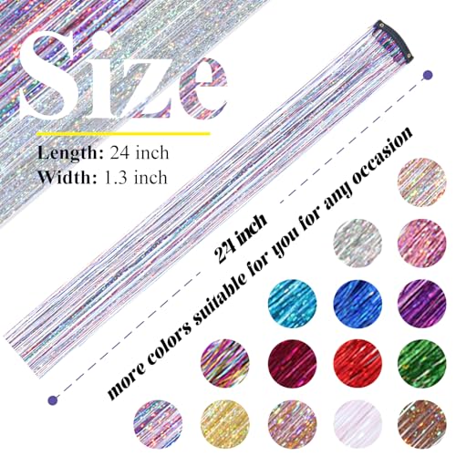 12 Pcs Colorful Fairy Hair Tinsel Kit - Clip-In Holographic Hair Extensions