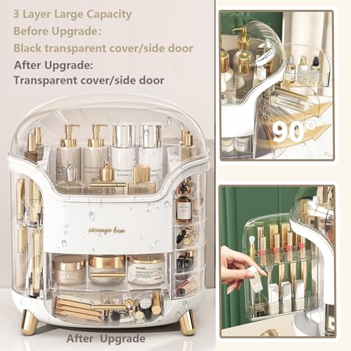 Large Makeup Organizer with Clear Acrylic Cover & 3-Layer Storage