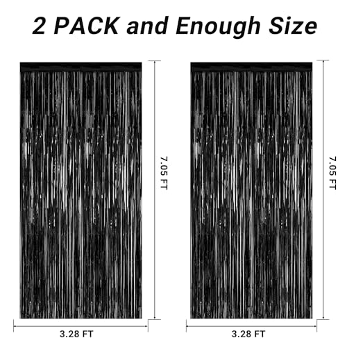 Black Foil Curtain Backdrop 2 Pack - 3.28 x 7.05 FT Party Decorations