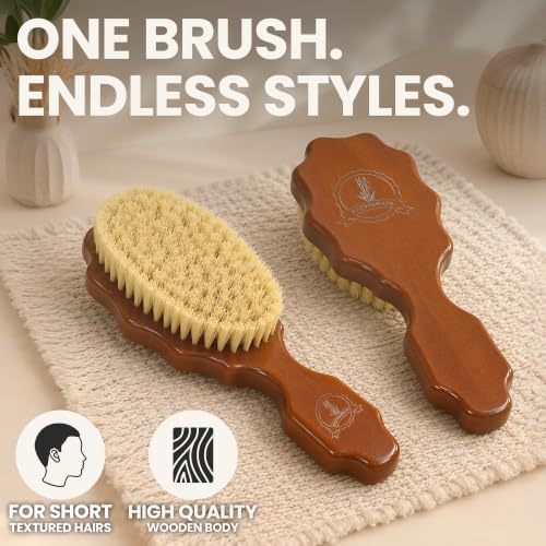 Kosher Vegan Agave Bristle 360 Wave Brush with Handle for Men, Hard & Medium, Wet & Dry Use