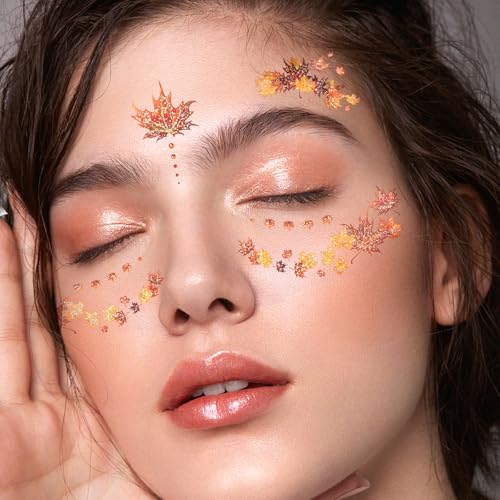 Fall Maple Leaf Face Stickers - Thanksgiving Temporary Tattoos (2 Pack)