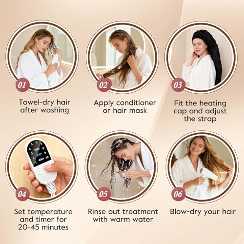 Heat Cap for Deep Conditioning Hair Steamer with 10-Level Temperature Control