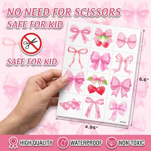 96 Pink Bow Temporary Tattoos for Kids | Waterproof
