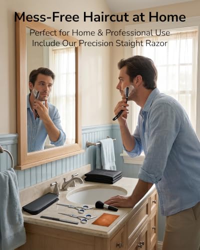 ULG Hair Cutting & Thinning Shears Kit with Razor - Professional Home Grooming Set