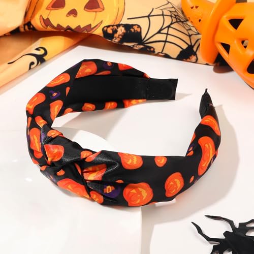 HAKJXOS Halloween Headbands for Women Men Pumpkin Witch Hat Hair Accessories for Women Black Headband Halloween Knot Design Head Bands for Women Hair Cute Non Slip Hair Bands Styling Accessories