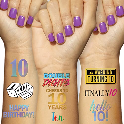 10th Birthday Temporary Tattoos - 4 Waterproof Sheets