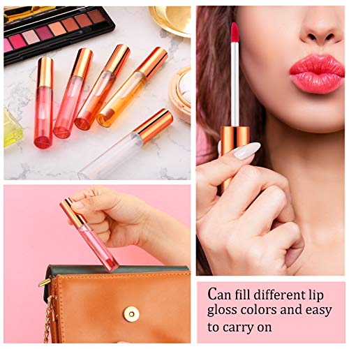 Nuanchu 100 Pcs 10 ml Lip Gloss Tubes Bulk Empty Plastic Lip Gloss Containers Clear Tubes Refillable Balm with Wand and Rubber Inserts Containers Bottles for DIY Makeup Travel (Rose Gold)