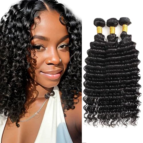 Brazilian Deep Wave Human Hair Bundles #1B Natural Black