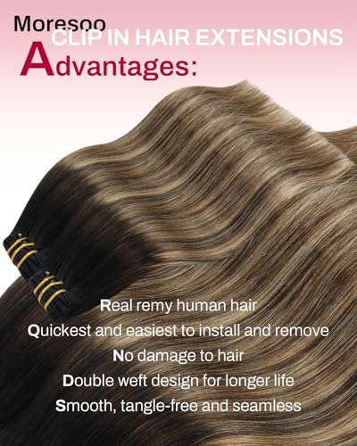 Moresoo Clip-in Hair Extensions Human Hair 18" 120g
