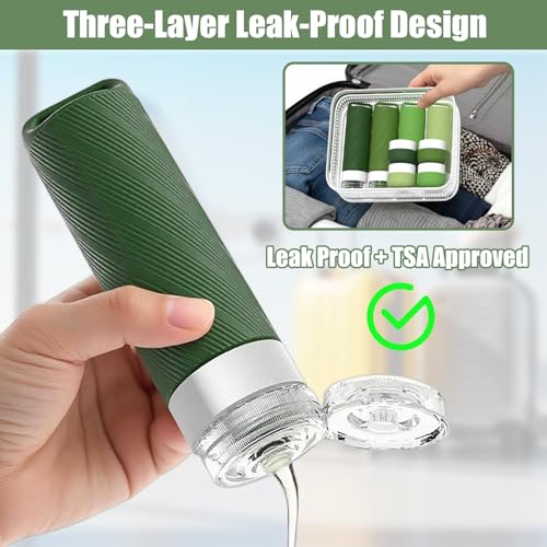 Udihch 26Pcs Travel Toiletry Containers Set Green - Silicone Leakproof TSA Approved