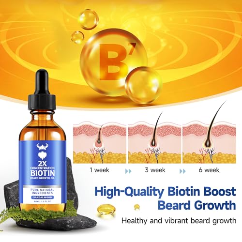 Beard Growth Oil - 2X Concentration Biotin Beard Oil for Men (2 oz) - Natural Mens Beard Oil with Argan Oil, Jojoba Oil and Vitamin, Beard Growth Softener, Moisturizer (Sandalwood)