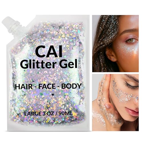 Face, Body & Hair Glitter Gel ? Halloween Glitter for Kids and Women ? 3 Oz Cosmetic-Grade Gel w/Moon & Stars for Festivals & Halloween Party, Easy Apply & Wash Off - Unicorn 5Pack