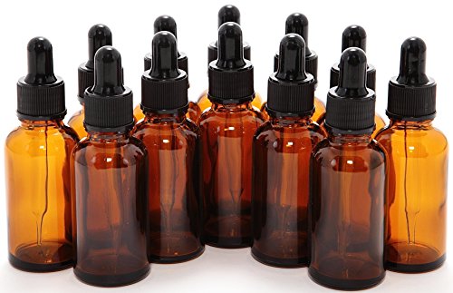 Vivaplex 1 oz Amber Glass Bottles with Glass Droppers (12-Pack)
