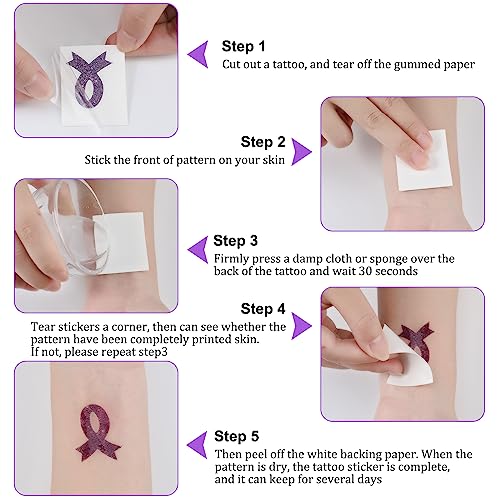Purple Ribbon Awareness Temporary Tattoos - 240 Pcs