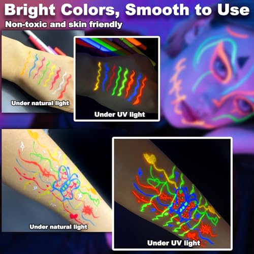 Glow in the Dark Face Paint Pens - 8 Neon Colors for Parties