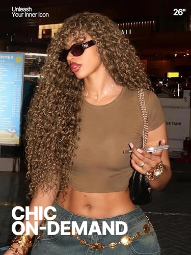 Frodio 26" Curly Wig with Bangs 200% Density Glueless