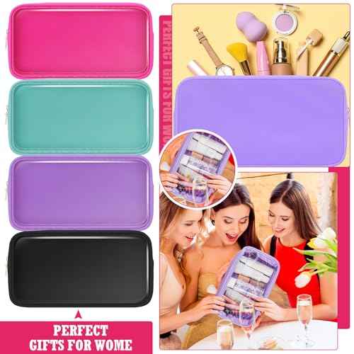 Hushee 4 Pcs Clear Nylon Makeup Bag for Women Gifts Preppy Cosmetic Bag PVC Travel Toiletry Zipper Pouch Waterproof Storage Organizer Pouch for Women(Small)