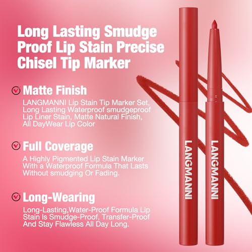 LANGMANNI 12 Color Waterproof Matte Lip Liner Set - Creamy, Highly Pigmented, Long-Lasting