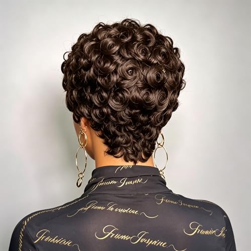Short Curly Pixie Cut Human Hair Wig #4 Chocolate