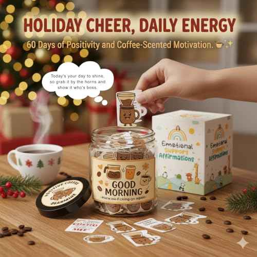 60 Positive Coffee Cards Jar, Coffee Gifts For Women and Men, Dad, Mom, Coffee Themed Lover Gift, Emotional Support Latte, Cheer Up Funny Gag Gifts for Best Friends, Coworkers