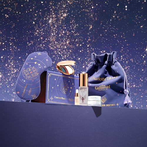 Charlotte Tilbury x Genshin Impact Starfell Treasure - Travel Size Skincare Kit - Magic Water Cream, Crystal Elixir, Setting Spray, Compact Mirror & Genshin Accessories - Pouch Included (6 Count)