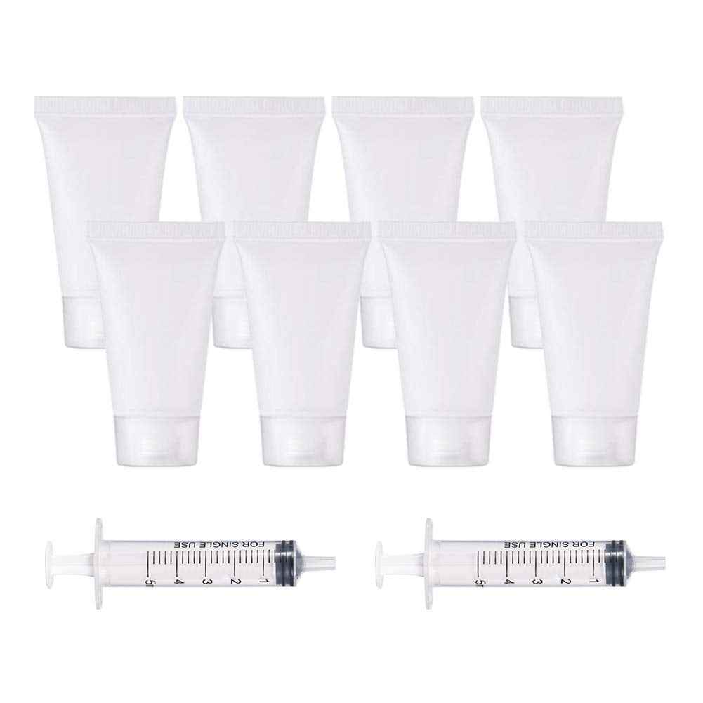 BENECREAT 30 Pack 0.5oz Clear Empty Tubes with Plastic Syringes Clear Squeezable Cosmetic Containers Refillable Plastic Tubes for Shampoo Facial Cleanser Makeup Sample