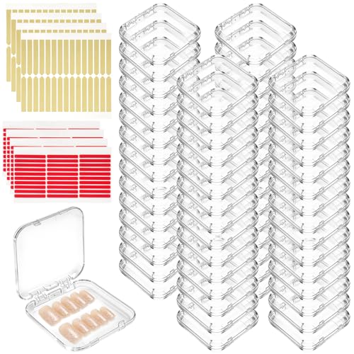 60-Piece Clear Nail Storage Box Organizer with Adhesive Strips