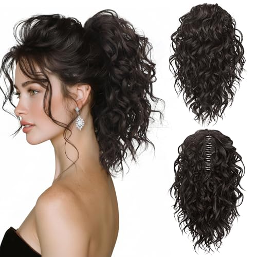 12 Inch Dark Brown Curly Ponytail Extension with Claw Clip