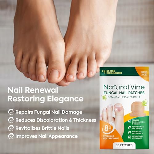 Natural Vine Toenail Fungus Treatment Patches - Extra Strength 1% Tolnaftate, 32 Patches for Overnight Renewal