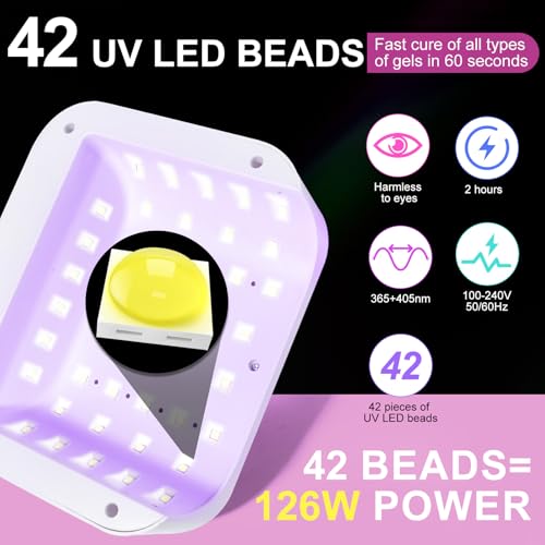 Led Nail Lamp, 126W Gel Nail Light Rechargeable Professional Lamp 42 Durable UV LED Beads Automatic Sensor Fast & Even Curing All Gel Polish Manicure at Home and in Salons(Pink Diamond)