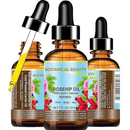 Botanical Beauty ROSEHIP SEED OIL 100% Pure Natural Refined Cold-Pressed Carrier Oil 1 Fl Oz 30 ml For Face, Skin, Body, Hair, Lip, Nails, Rich in vitamin C, Vitamin E, Anti-Aging