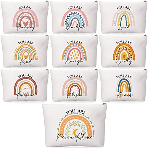 Coume 10-Pack Inspirational Canvas Makeup Bags - Colorful Travel Pouches