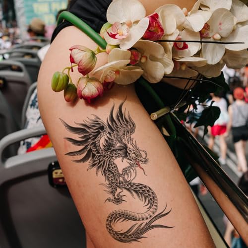 8 Sheets Waterproof Arm Body Art Temporary Tattoo Stickers Black Flying Dragon Phoenix