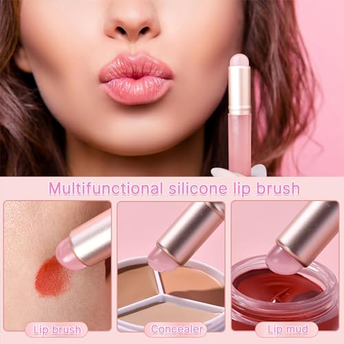 Silicone Lip Brush Set for Lipstick - 2 Reusable Makeup Applicators with Lid