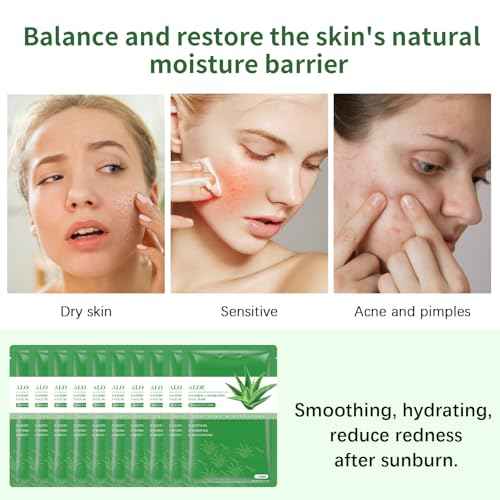 Aloe Vera Soothing Mask Hydrating Face Masks Skincare Moisturizing Facial Sheet Mask Skin care for Dry, Oily, Sensitive Skin Face Mask for Acne, Sun Care, Calming, Refreshing 25ml/0.88oz, 10 Pack