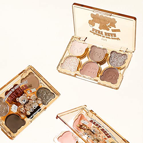 6 Color Eyeshadow Palette Matte & Shimmer Eyeshadows Blendable & Long Lasting Eye Shadow Blendable & Buildable Eye Makeup Cute Bear outer packaging