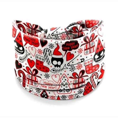 Christmas Headbands for Women Girls ? 4 Pack Unique Elastic Hair Bands with Cute Santa, Candy Cane, Reindeer & Chic Black Gold Holiday Prints, Fun Holiday Accessories for Party Winter Wear