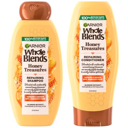 Garnier Whole Blends Honey Treasures Repairing Shampoo and Conditioner Set for Dry, Damaged Hair, 22 Fl Oz (2 Items), 1 Kit (Packaging May Vary)