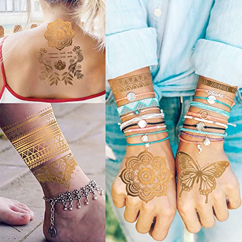 Bilizar 9 Sheets Flash Gold Temporary Tattoos - 110+ Designs